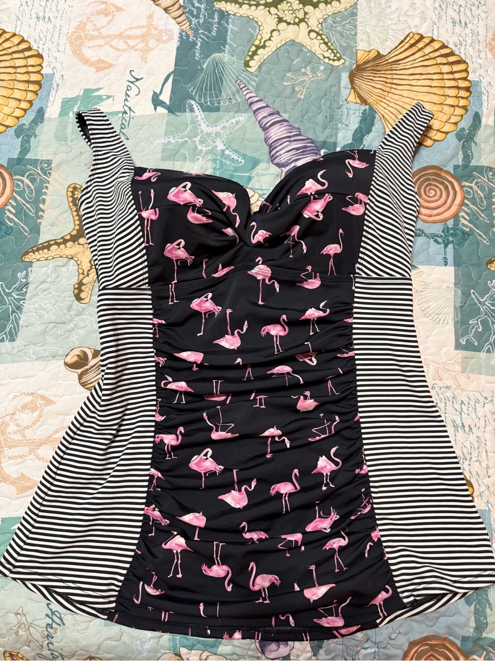 torrid Two Piece Black Swim Dress with Pink Flamingo Print
